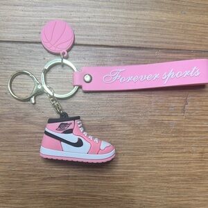 Pink and White Sneaker and Basketball Keychain or Bag Charm with Nike Swoosh